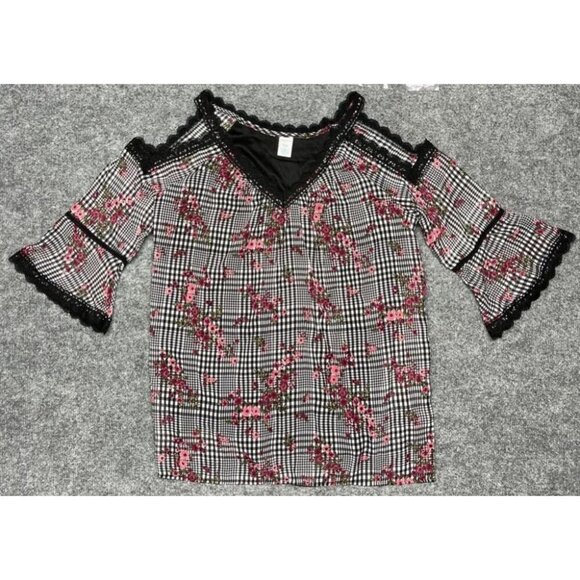 Arizona Necklace Blouse Girls Plus 2XL 20.5 Black Red Floral Cold Shoulder New - Picture 1 of 12